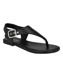 �J���o���N���C�� ���f�B�[�X �V���[�Y �T���_�� Calvin Klein Women's Moraca Round Toe Flat Casual Thong Sandals Black - Faux Leather - Polyurethane �u���b�N