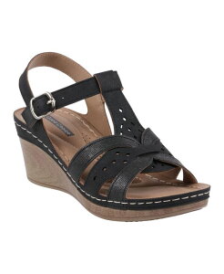 �W�[�V�[�V���[�Y ���f�B�[�X �V���[�Y �T���_�� GC Shoes Women's Darry Perforated T-Strap Slingback Wedge Sandals Black �u���b�N
