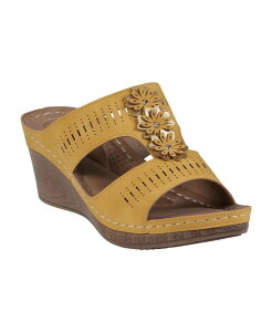 �W�[�V�[�V���[�Y ���f�B�[�X �V���[�Y �T���_�� GC Shoes Women's Lisette Flower Perforated Wedge Sandals Yellow �C�G���[