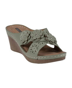 yz W[V[V[Y fB[X T_ V[Y Women's Miller Cross Strap Flower Slip-On Wedge Sandals Green