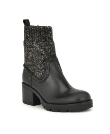 【送料無料】 ナインウェスト レディース ブーツ・レインブーツ シューズ Women's Popit Block Heel Lug Sole Casual Booties Black Leather Multi