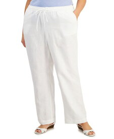 【送料無料】 チャータークラブ レディース カジュアルパンツ ボトムス Plus Size 100% Linen Pants Bright White