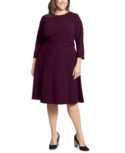�����h���^�C���X ���f�B�[�X �g�b�v�X �����s�[�X �v���X�T�C�Y London Times Plus Size 3/4-Sleeve Tab-Waist Fit & Flare Dress Luxe Plum �v����