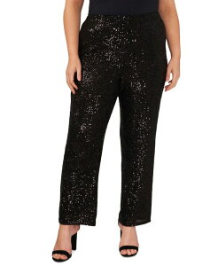yz BXJ[g fB[X JWApc {gX Plus Size Sequined Pull-On Flare Pants Rich Black