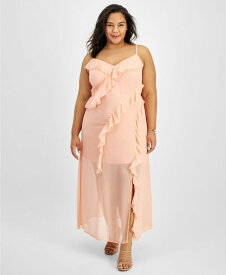 【送料無料】 バースリー レディース ワンピース トップス Plus Size Ruffled Chiffon Maxi Dress Warm Coral