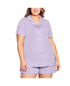【送料無料】 アベニュー レディース ナイトウェア アンダーウェア Plus Size Button Short Sleeve Sleep Top Lavender