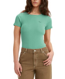 【送料無料】 リーバイス レディース シャツ トップス Women's Slim Fit Honey Ribbed Logo T-Shirt Beryl Green