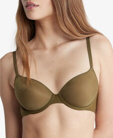 【送料無料】 カルバンクライン レディース ブラジャー アンダーウェア Women's Sheer Marquisette Lightly Lined Demi Bra QF6068 Dark Olive