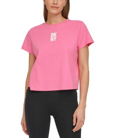 【送料無料】 ダナ キャラン ニューヨーク レディース Tシャツ トップス Women's Cotton Crewneck Puff-Logo Cropped T-Shirt Azalea