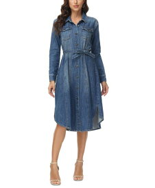 【送料無料】 フライ レディース ワンピース トップス Women's Belted Denim Long-Sleeve Midi Shirtdress Amari Wash