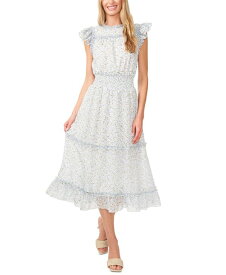 【送料無料】 セセ レディース ワンピース トップス Women's Flutter-Sleeve Smocked-Waist Midi Dress New Ivory