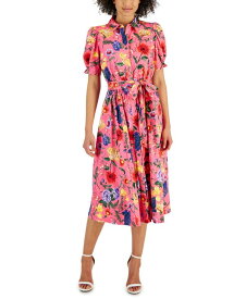 【送料無料】 アンクライン レディース ワンピース トップス Women's Sateen Floral-Print Shirtdress Camellia M