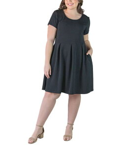 24 �Z�u���R���t�H�[�g ���f�B�[�X �g�b�v�X �����s�[�X �Ђ��� �v���X�T�C�Y 24seven Comfort Apparel Plus Size Scoop Neck Knee Length Pocket Dress Black �u���b�N