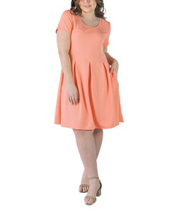 24 �Z�u���R���t�H�[�g ���f�B�[�X �g�b�v�X �����s�[�X �Ђ��� �v���X�T�C�Y 24seven Comfort Apparel Plus Size Scoop Neck Knee Length Pocket Dress Coral �R�[����
