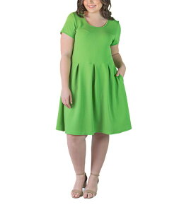 24 �Z�u���R���t�H�[�g ���f�B�[�X �g�b�v�X �����s�[�X �Ђ��� �v���X�T�C�Y 24seven Comfort Apparel Plus Size Scoop Neck Knee Length Pocket Dress Kiwi