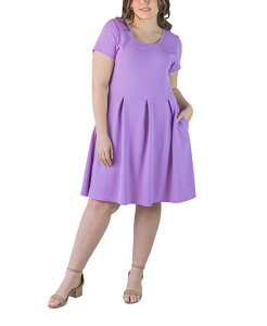24 �Z�u���R���t�H�[�g ���f�B�[�X �g�b�v�X �����s�[�X �Ђ��� �v���X�T�C�Y 24seven Comfort Apparel Plus Size Scoop Neck Knee Length Pocket Dress Lilac ���C���b�N
