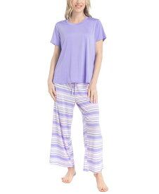 【送料無料】 ムクルクス レディース ナイトウェア アンダーウェア Women's 2-Pc. Short-Sleeve Pajamas Set Purple Stripe