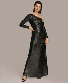 【送料無料】 ダナキャラン レディース ワンピース トップス Donna Karen Women's Sequin One-Shoulder Gown Dress Black