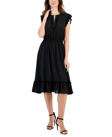 【送料無料】 ティー・タハリ レディース ワンピース トップス Women's Ruffled-Trim Smocked-Waist Midi Dress Black