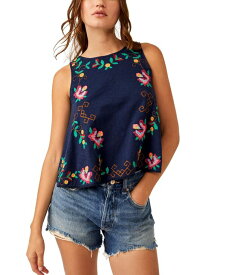 【送料無料】 フリーピープル レディース シャツ トップス Women's Cotton Sleeveless Embroidered Top Cobalt Combo