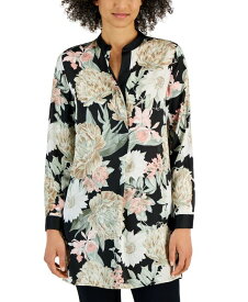 【送料無料】 アンクライン レディース シャツ トップス Women's Printed Nehru Tunic Top Black/Crema Multi