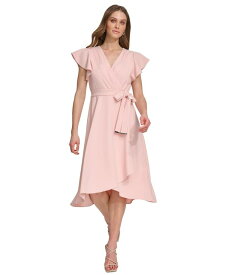 【送料無料】 ダナ キャラン ニューヨーク レディース ワンピース トップス Women's Flutter-Sleeve Tie-Waist Faux-Wrap Dress Powder Pink