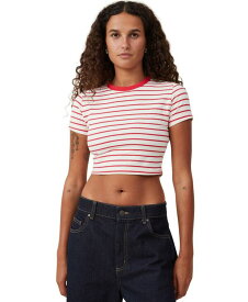 【送料無料】 コットンオン レディース シャツ トップス Women's Micro Crop T-shirt Kyle Stripe Porcelain Fiery Red