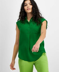 【送料無料】 バースリー レディース シャツ トップス Women's Button-Front Cap-Sleeve Popover Top Green Chili