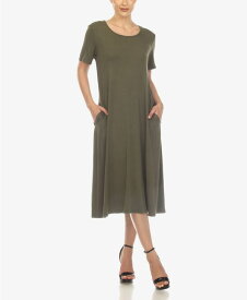 【送料無料】 ホワイトマーク レディース ワンピース トップス Women's Short Sleeve Midi Dress Olive