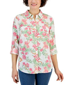 【送料無料】 チャータークラブ レディース シャツ トップス Women's 100% Linen Foliage Print Shirt Bright White