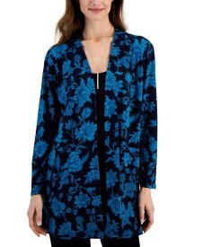 【送料無料】 ジェイエムコレクション レディース シャツ トップス Women's Printed Open-Front Cardigan Intrepid Blue Combo