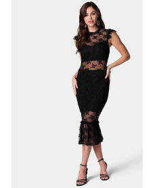 【送料無料】 ベベ レディース ワンピース トップス Women's Illusion Lace Midi Dress Black