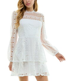【送料無料】 シティー スタジオ レディース ワンピース トップス Juniors' Long-Sleeve Tiered Lace Dress Ivory