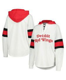 【送料無料】 ジースリー フォーハー バイ カール バンクス レディース Tシャツ トップス Women's White Red Detroit Red Wings Goal Zone Long Sleeve Lace-Up Hoodie T-shirt White Red