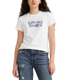 【送料無料】 リーバイス レディース シャツ トップス Women's Perfect Graphic Logo Cotton T-shirt Bw Tropical Flower Fill Bright White
