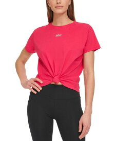 【送料無料】 ダナ キャラン ニューヨーク レディース Tシャツ トップス Women's Knot-Front Metallic Logo T-Shirt Virtual Pink