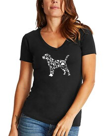 【送料無料】 エルエーポップアート レディース シャツ トップス Women's Dog Paw Prints Word Art V-neck T-shirt Black
