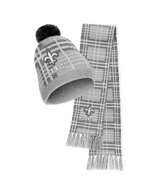 【送料無料】 ウェア バイ エリン アンドルーズ レディース 帽子 アクセサリー Women's New Orleans Saints Plaid Knit Hat with Pom and Scarf Set Gray