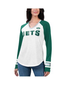 【送料無料】 ジースリー フォーハー バイ カール バンクス レディース Tシャツ トップス Women's White Green New York Jets Top Team Raglan V-Neck Long Sleeve T-shirt White Green