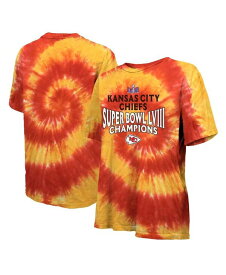 【送料無料】 マジェスティック レディース Tシャツ トップス Women's Red Yellow Kansas City Chiefs Super Bowl LVIII Champions Oversized Tie-Dye T-shirt Red Yellow