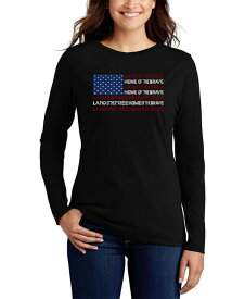 【送料無料】 エルエーポップアート レディース シャツ トップス Women's Land of the Free American Flag Word Art Long Sleeve T-shirt Black