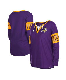 【送料無料】 ニューエラ レディース Tシャツ トップス Women's Purple Minnesota Vikings Lace-Up Notch Neck Long Sleeve T-shirt Purple