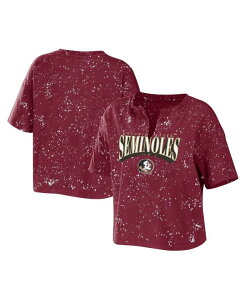 EFA oC G Ah[Y fB[X gbvX TVc Nbvh WEAR by Erin Andrews Women's Garnet Florida State Seminoles Bleach Wash Splatter Cropped Notch Neck T-shirt Garnet