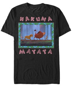 �t�B�t�X�T�� �����Y �g�b�v�X T�V���c Fifth Sun Disney Men's Lion King Hakuna Matata Pattern Square Short Sleeve T-Shirt Black �u���b�N