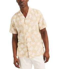 【送料無料】 ナウティカ メンズ シャツ トップス Men's Linen-Blend Palm Print Short Sleeve Camp Shirt Twill Chino