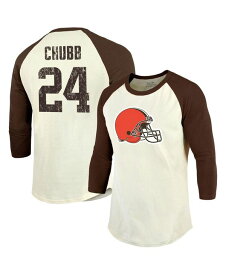 【送料無料】 マジェスティック メンズ Tシャツ トップス Men's Threads Nick Chubb Cream Brown Cleveland Browns Player Name and Number Raglan 3/4-Sleeve T-shirt Cream Brown