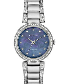 【送料無料】 シチズン レディース 腕時計 アクセサリー Eco-Drive Women's Silhouette Stainless Steel & Crystal Bracelet Watch 28mm Silver