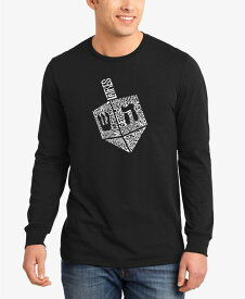 【送料無料】 エルエーポップアート メンズ Tシャツ トップス Men's Hanukkah Dreidel Word Art Long Sleeve T-shirt Black