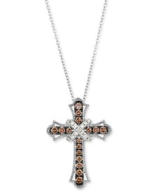 【送料無料】 ル ヴァン レディース ネックレス・チョーカー・ペンダントトップ アクセサリー Chocolate Diamond & Nude Diamond Cross 18" Pendant Necklace (3/8 ct. t.w.) in 14k White Gold No Color