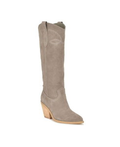 iCEFXg fB[X V[Y u[cECu[c q[ Nine West Women's Smash Stacked Block Heel Cowboy Boots Taupe Suede g[v
